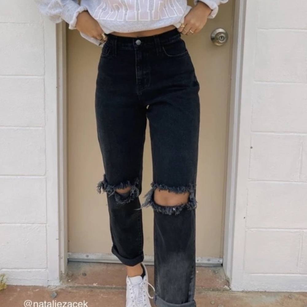 Grey bandit black ripped jeans